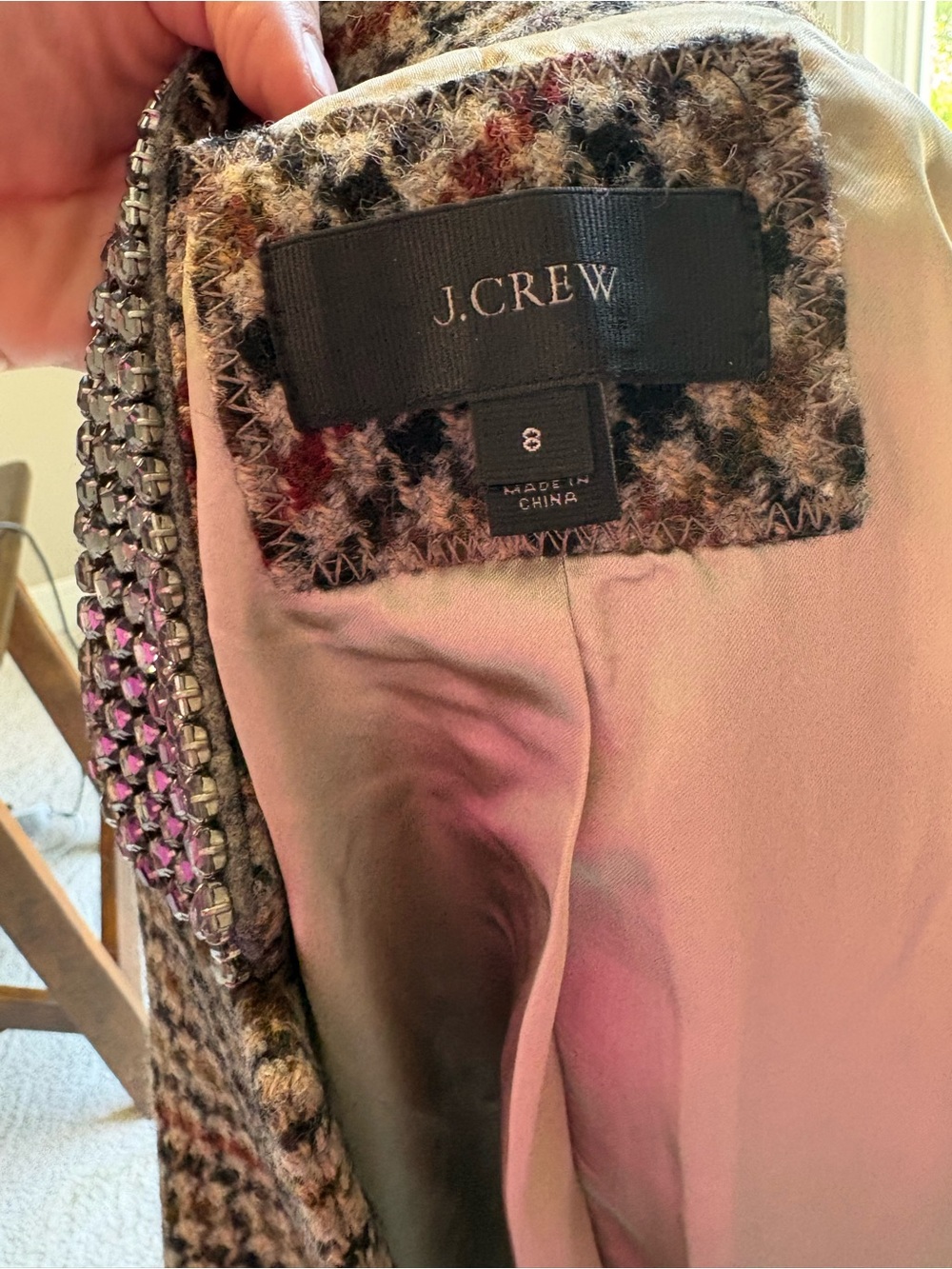 J. Crew Regent Houndstooth Tailored Blazer - Rhinestone Collar - Picture 4 of 5